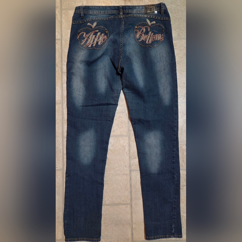 Womens Y2K Vintage Apple Bottom Embroidered Skinny Jeans Size 13/14